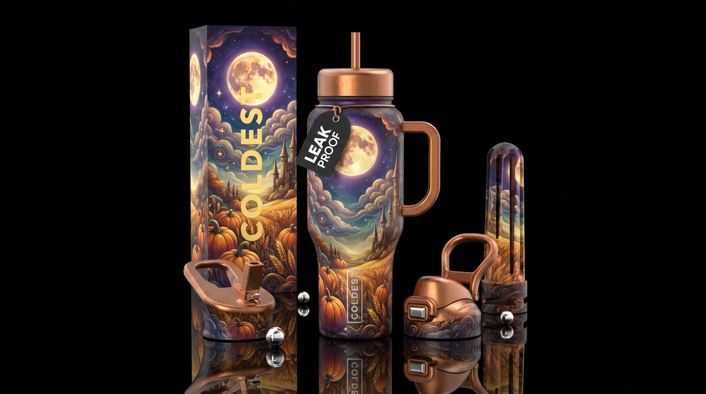 Harvest Moon, artistic, shiny, beautiul, vibrant, ... water bottle design