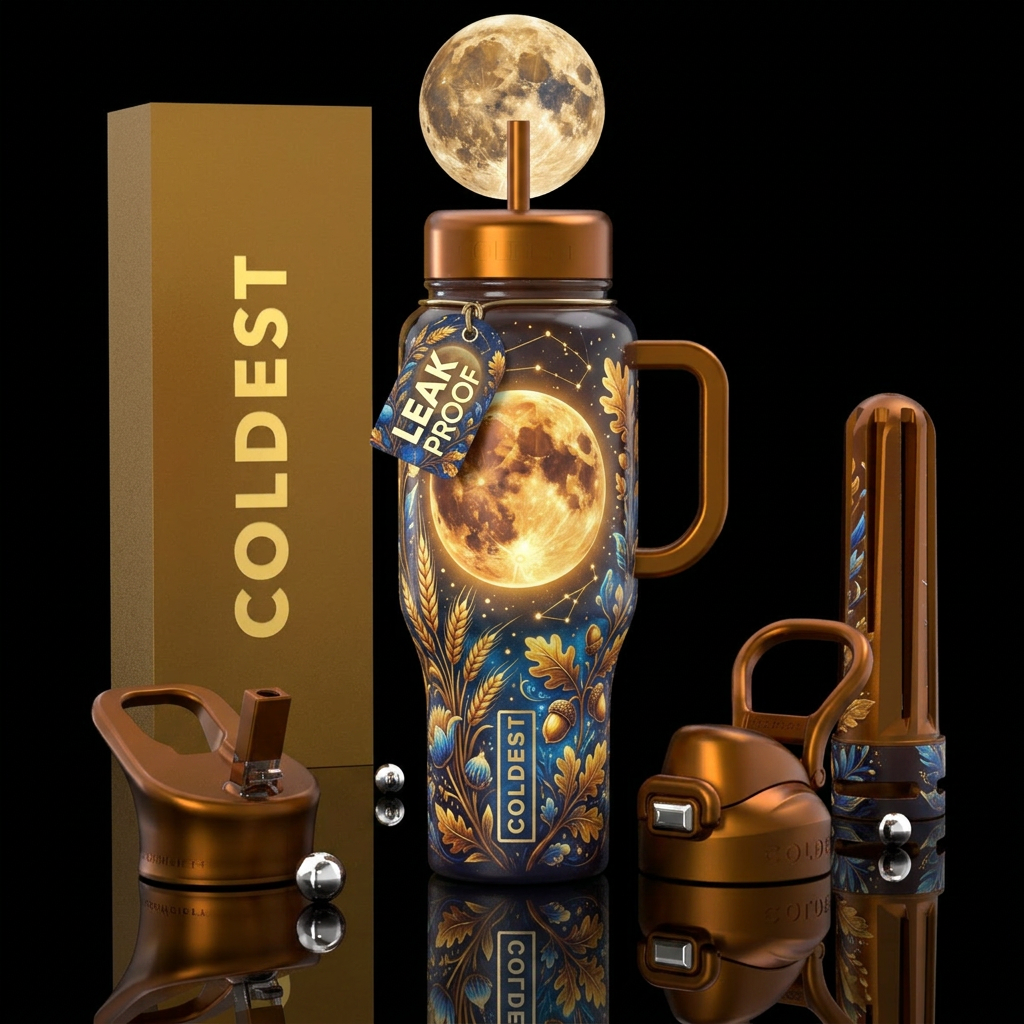 Harvest Moon, artistic, shiny, beautiul, vibrant, ... water bottle design