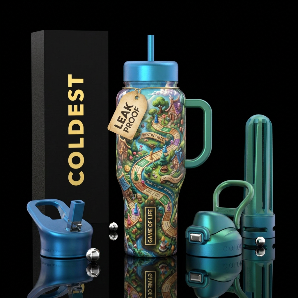 The game of Life, modern, vibrant, beautiul, magic... water bottle design