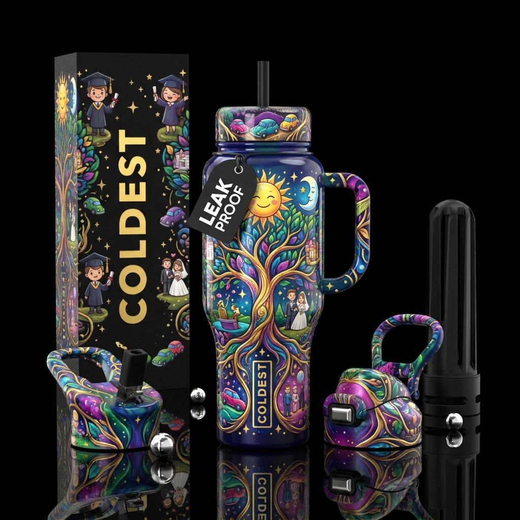 The game of Life, modern, vibrant, beautiul, magic... water bottle design