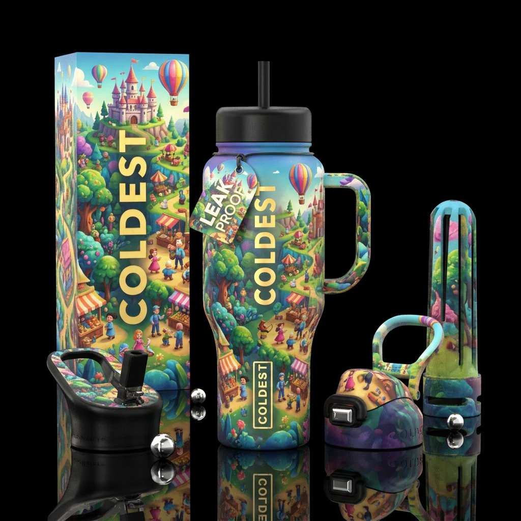 The game of Life, modern, vibrant, beautiul, magic... water bottle design