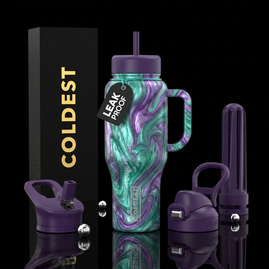 Turquoise and amethyst marbled shimmer, magical, f... water bottle design