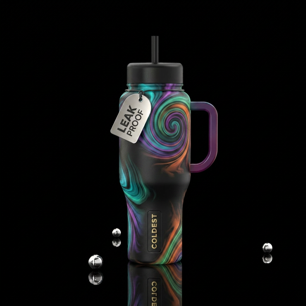 luxurious, dip dye, vibrant, modern, inbued, swirl... water bottle design