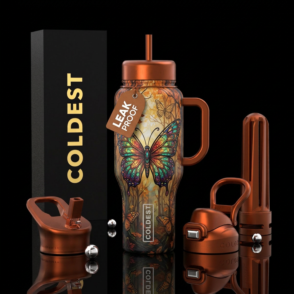 Butterfly that looks like stained glass then a fal... water bottle design