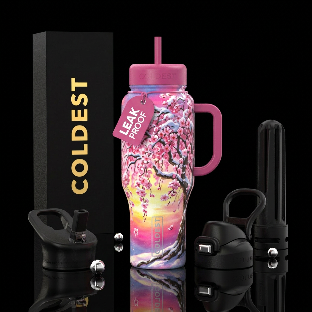 Snow fountains weeping cherry tree in full bloom f... water bottle design