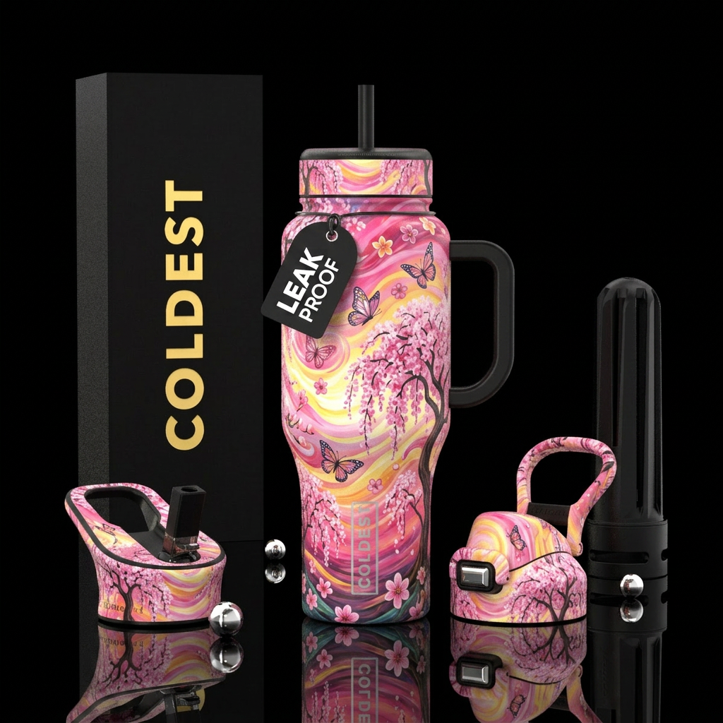 Snow fountains weeping cherry tree in full bloom f... water bottle design