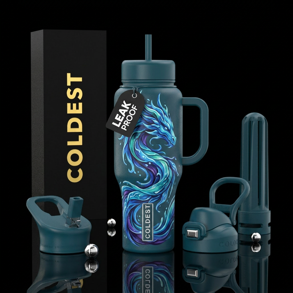 Water dragon, beautiul, vibrant, magical, fantasy,... water bottle design