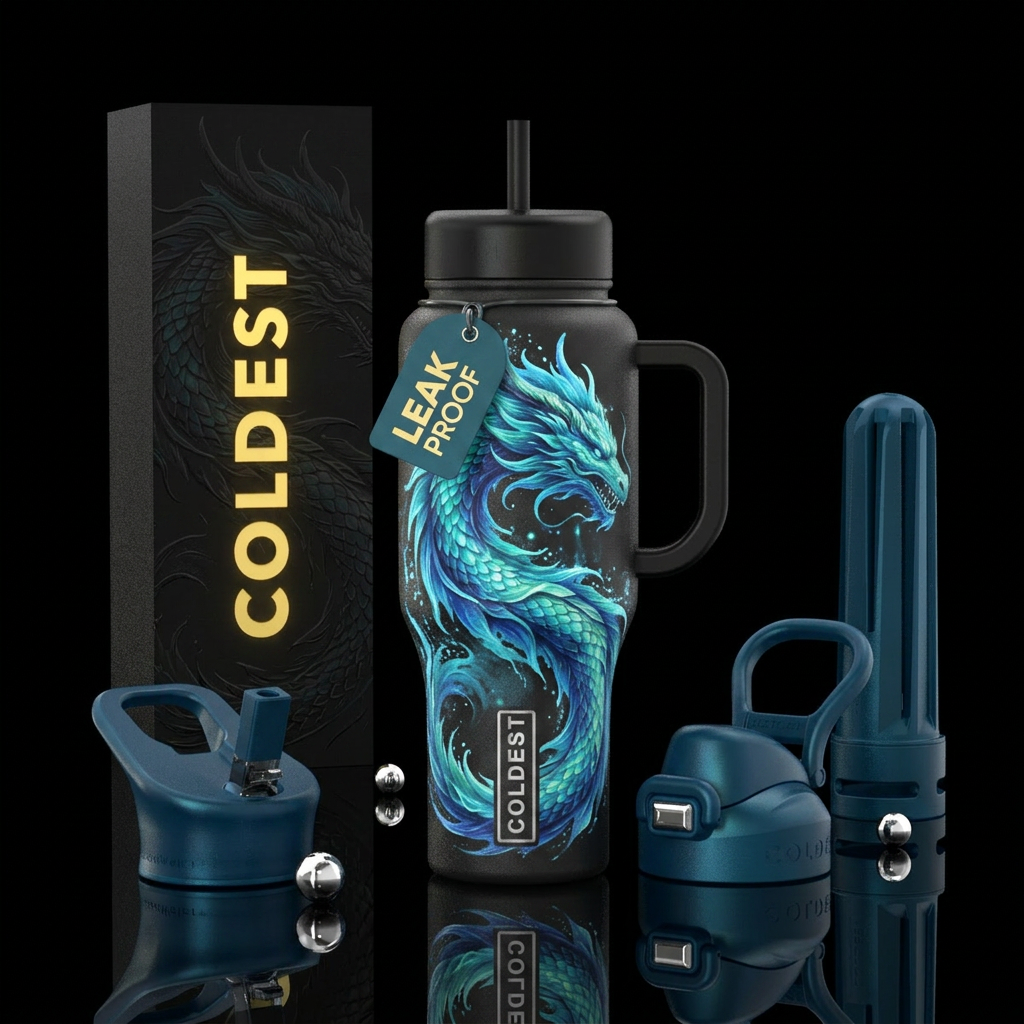 Water dragon, beautiul, vibrant, magical, fantasy,... water bottle design