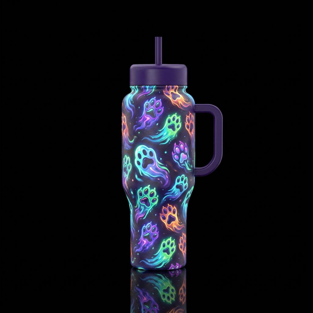 Haunted puppy paws neon glow in the dark, funny, s... water bottle design