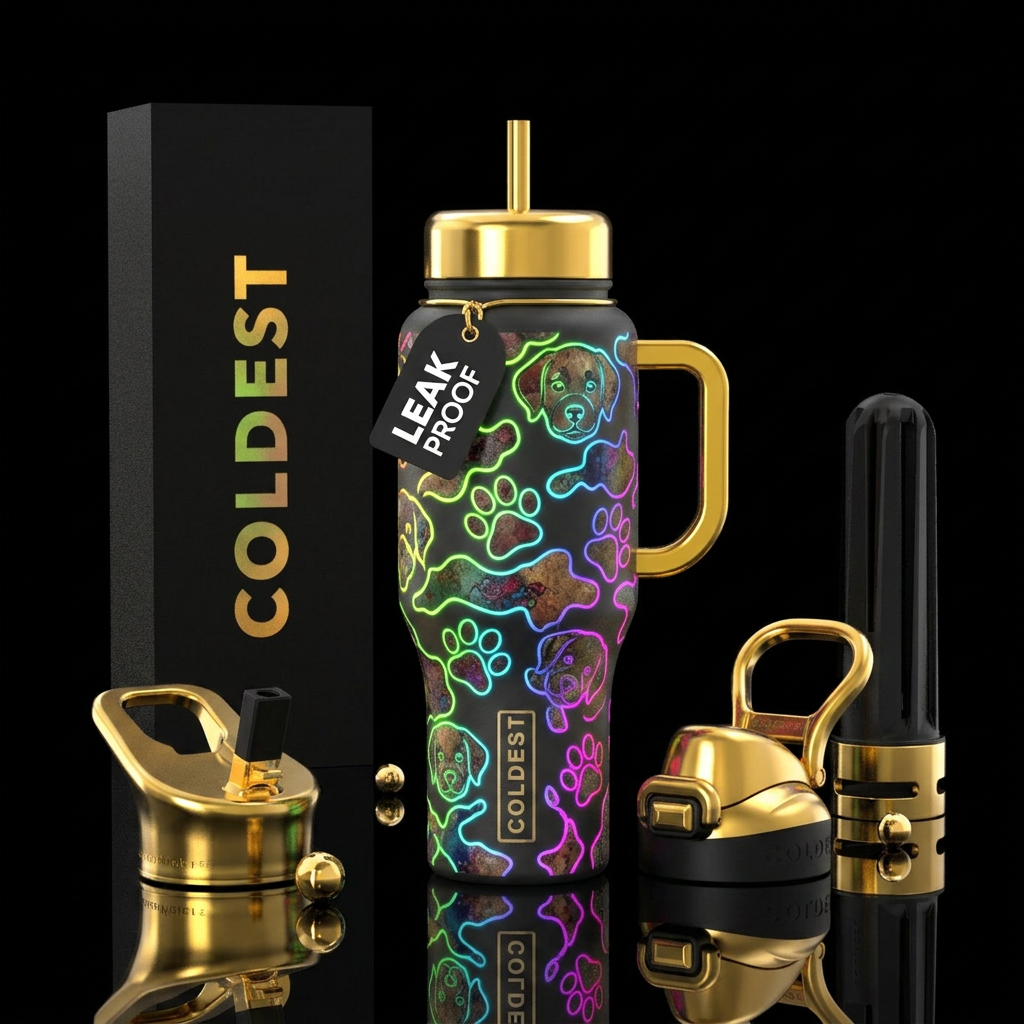 Colored camouflage glow in the dark puppy paws, vi... water bottle design