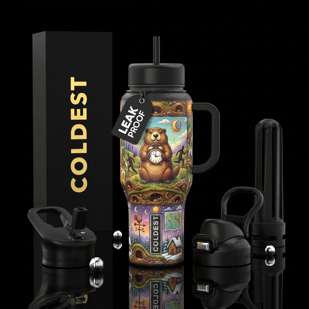 Groundhog Day inspired, funny, vibrant, rustic, st... water bottle design