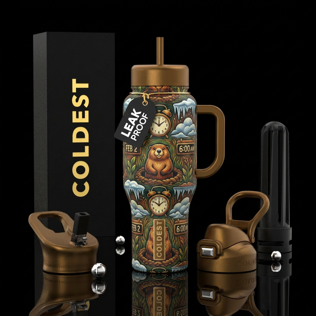 Groundhog Day inspired, funny, vibrant, rustic, st... water bottle design
