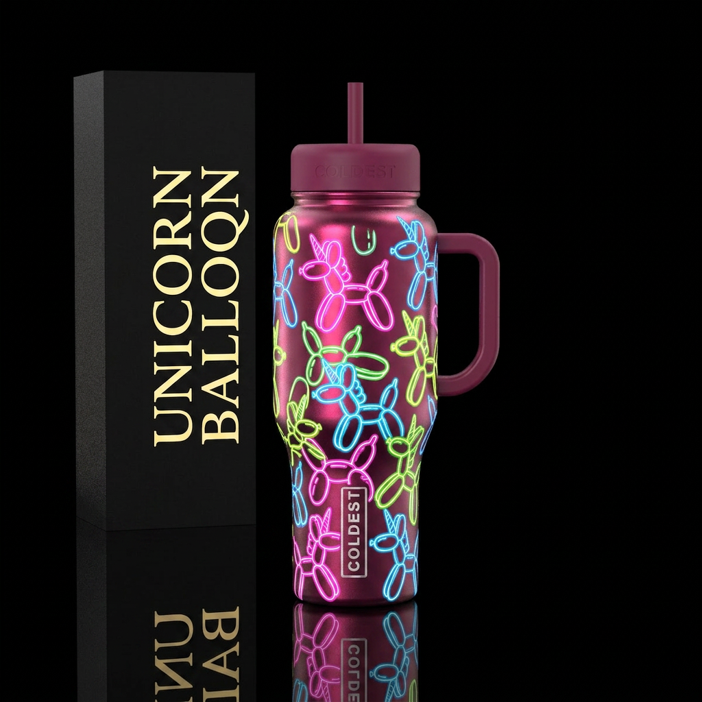 Unicorn balloon animal outlines bright glow in the... water bottle design