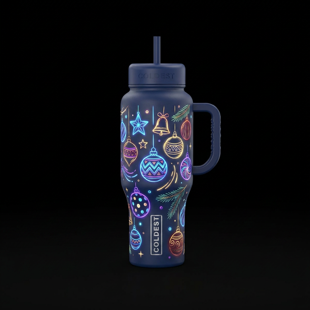 Glowie christmas ornaments child like drawings, ma... water bottle design