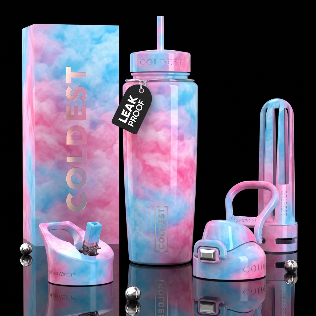 Cotton Candy clouds swirled together water bottle design