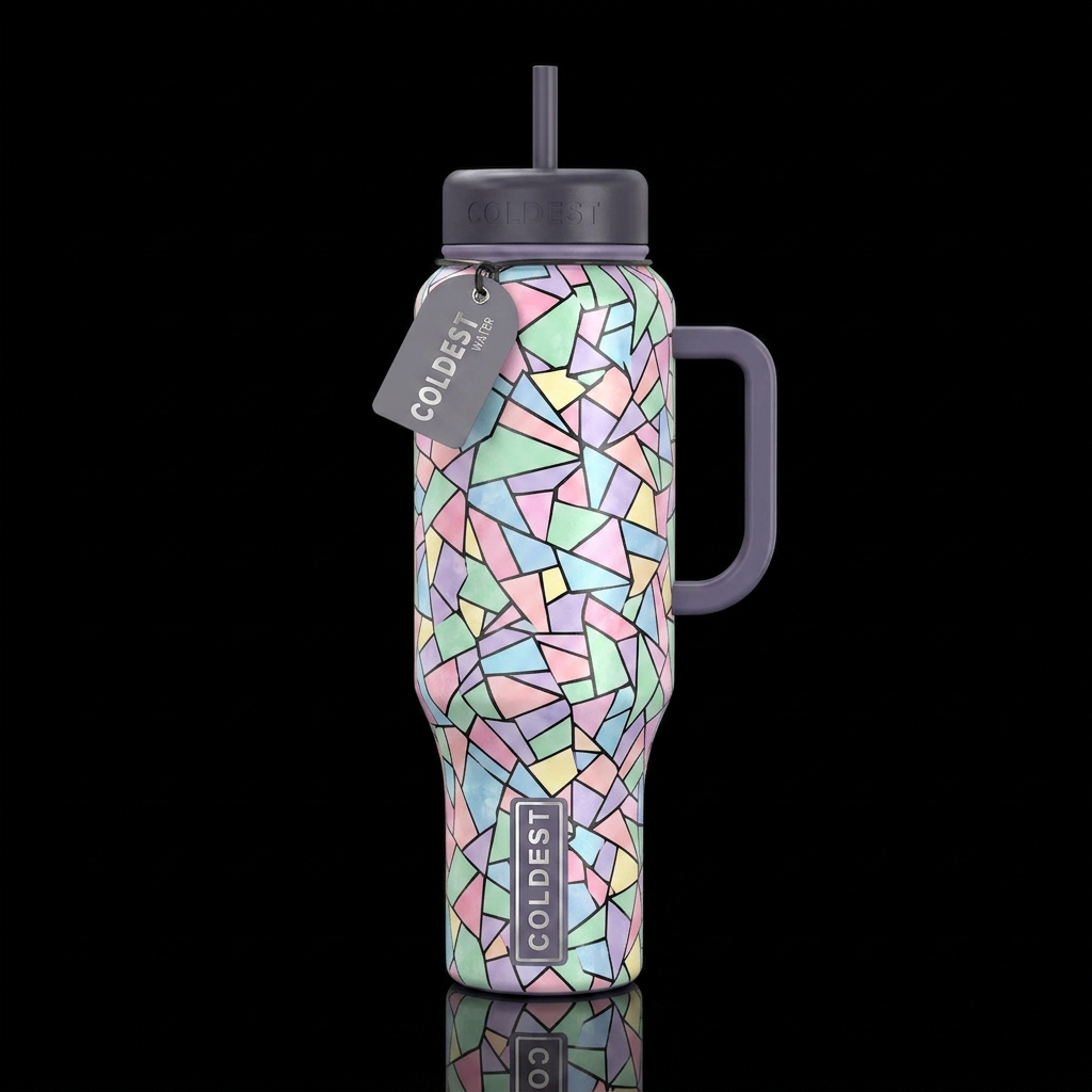 Shattered pastel stained glass, vibrant, beautiul,... water bottle design