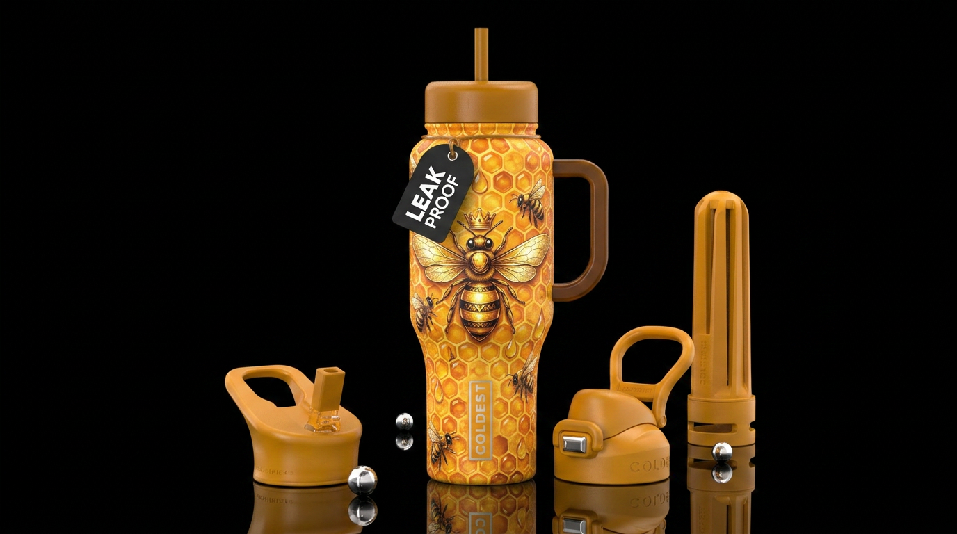 Honey comb with queen bee water bottle design
