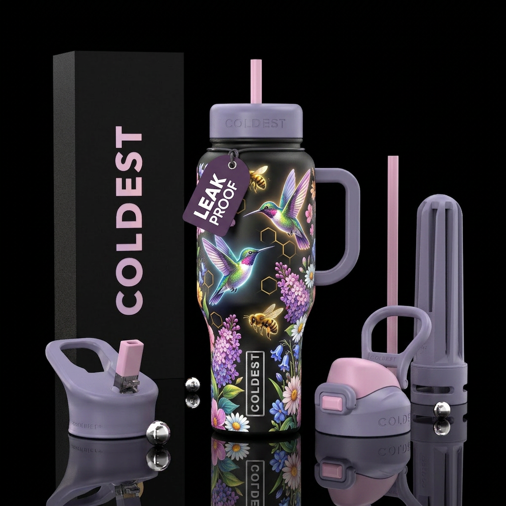 Spring Buzz- Glowie Hummingbirds and Honey Bees on... water bottle design