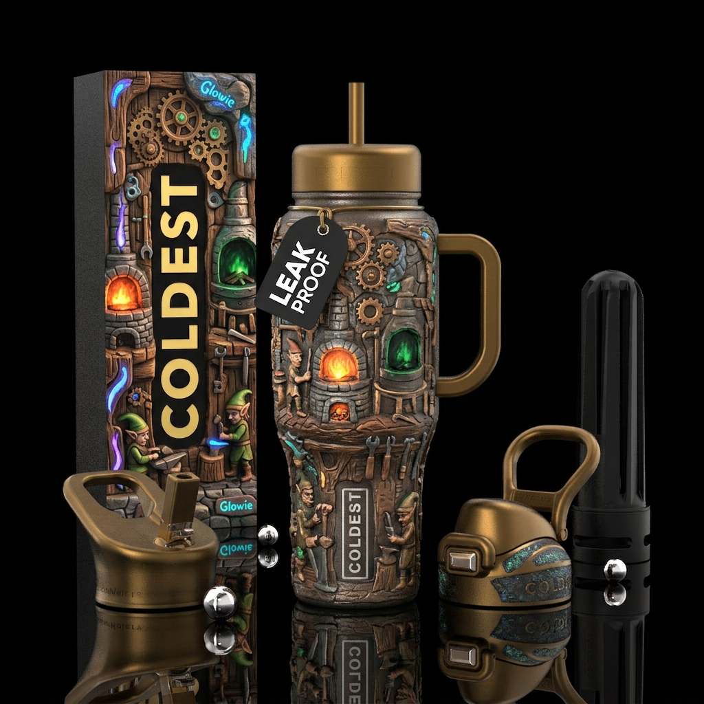 Glowie textured elf workshop water bottle design