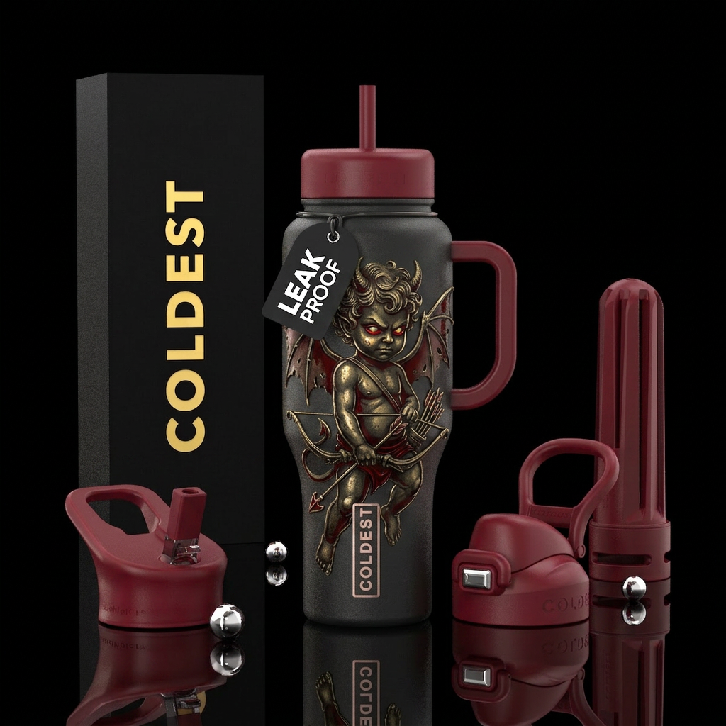 Evil cupid water bottle design