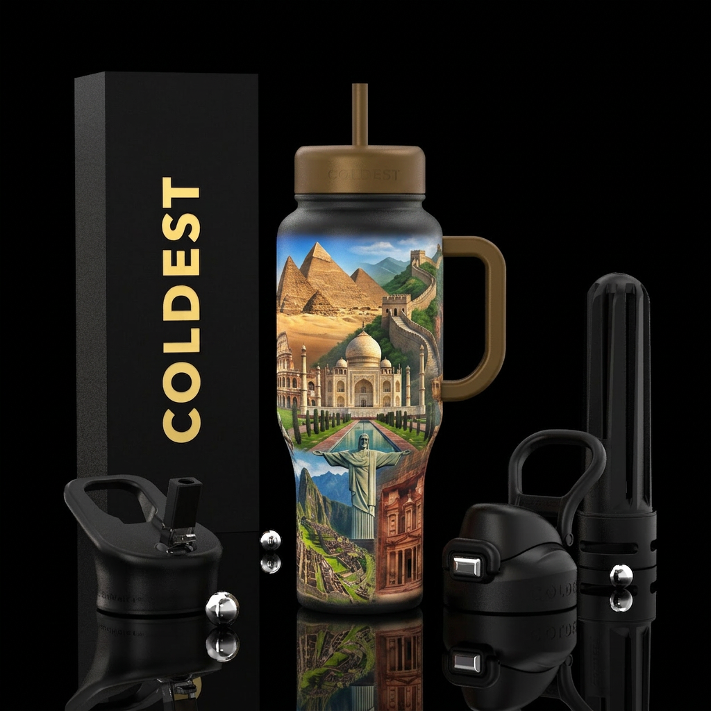 7 wonders of the world water bottle design