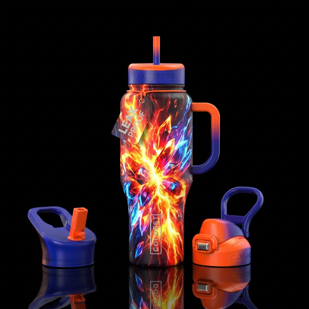 explosive, firery, electric, gemstone water bottle design
