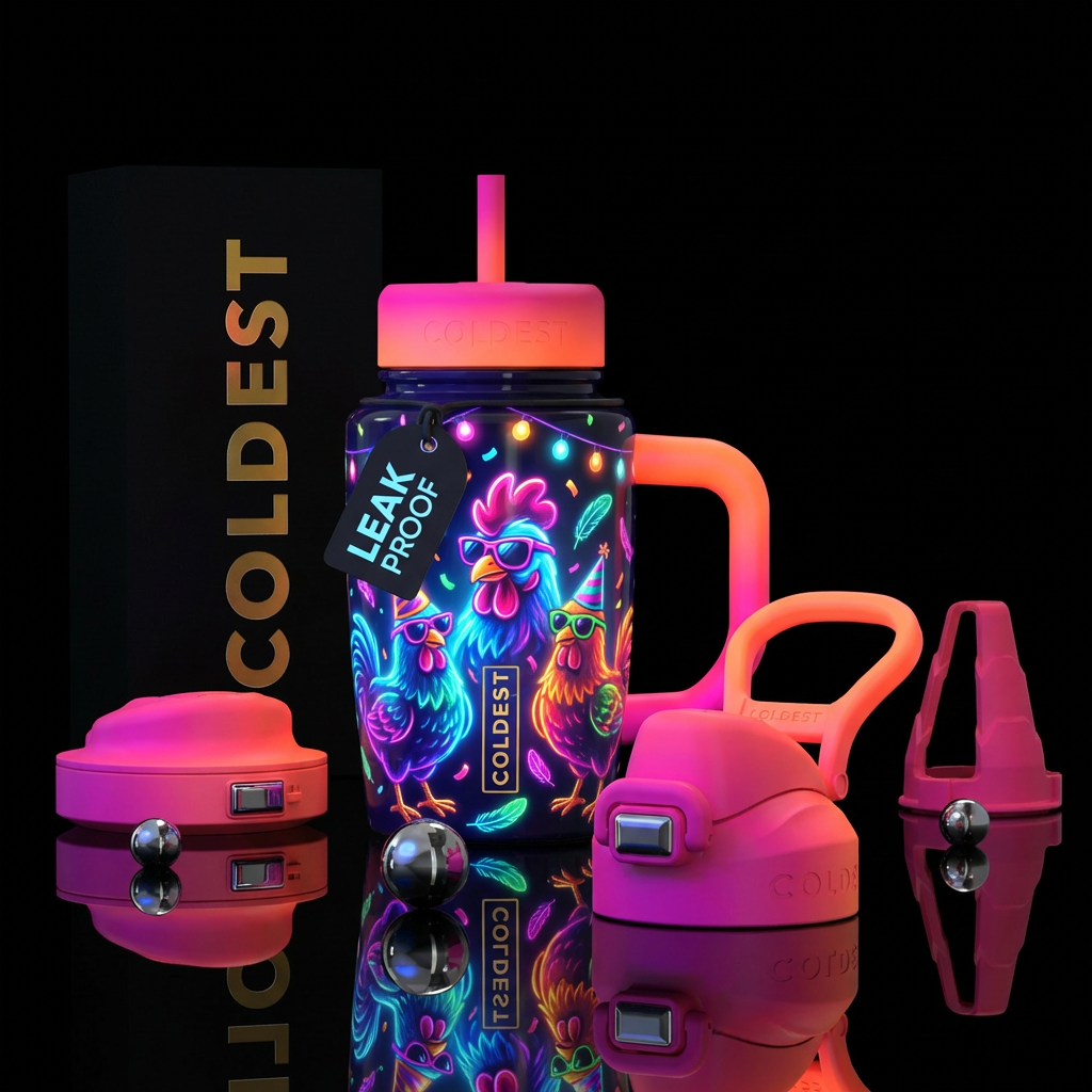 Neon Chicken Party water bottle design