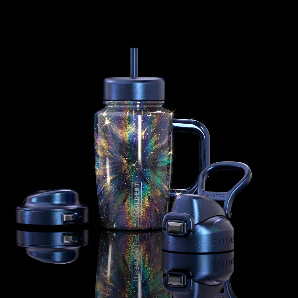 irridescent, sparkly, glowie, shiny, explosive, da... water bottle design