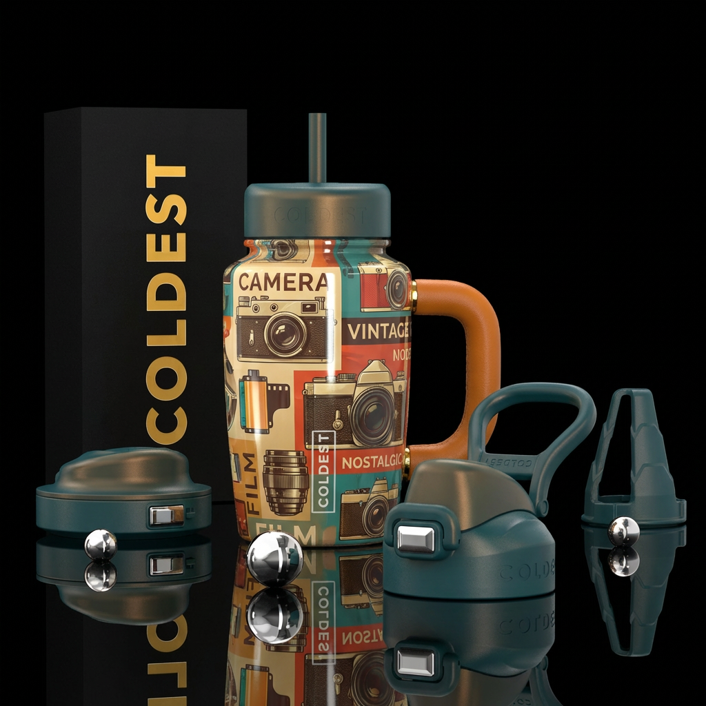 camera, vintage, modern, film,, nostalgic water bottle design