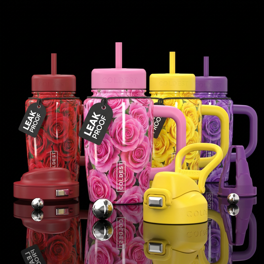 red rose garden, pink rose garden, yellow rose gar... water bottle design