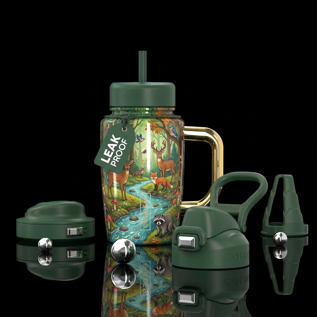 woodland creatures, creek, forest, sweet water bottle design