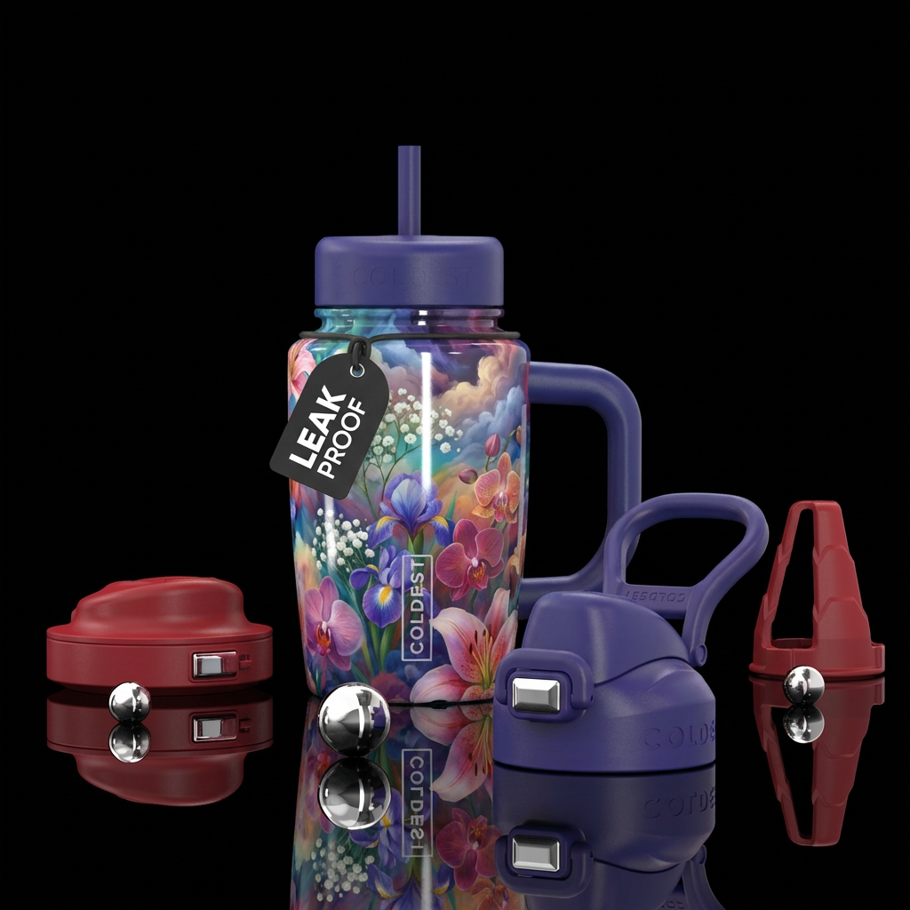 babies breath, iris, orchid, Lillies, clouds,, abs... water bottle design