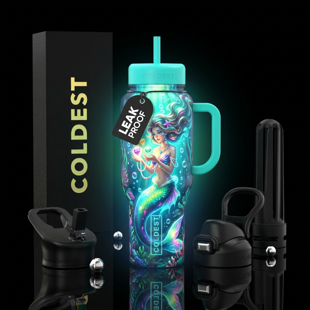 Mermaid, underwater, gems, bubbles, casting light,... water bottle design