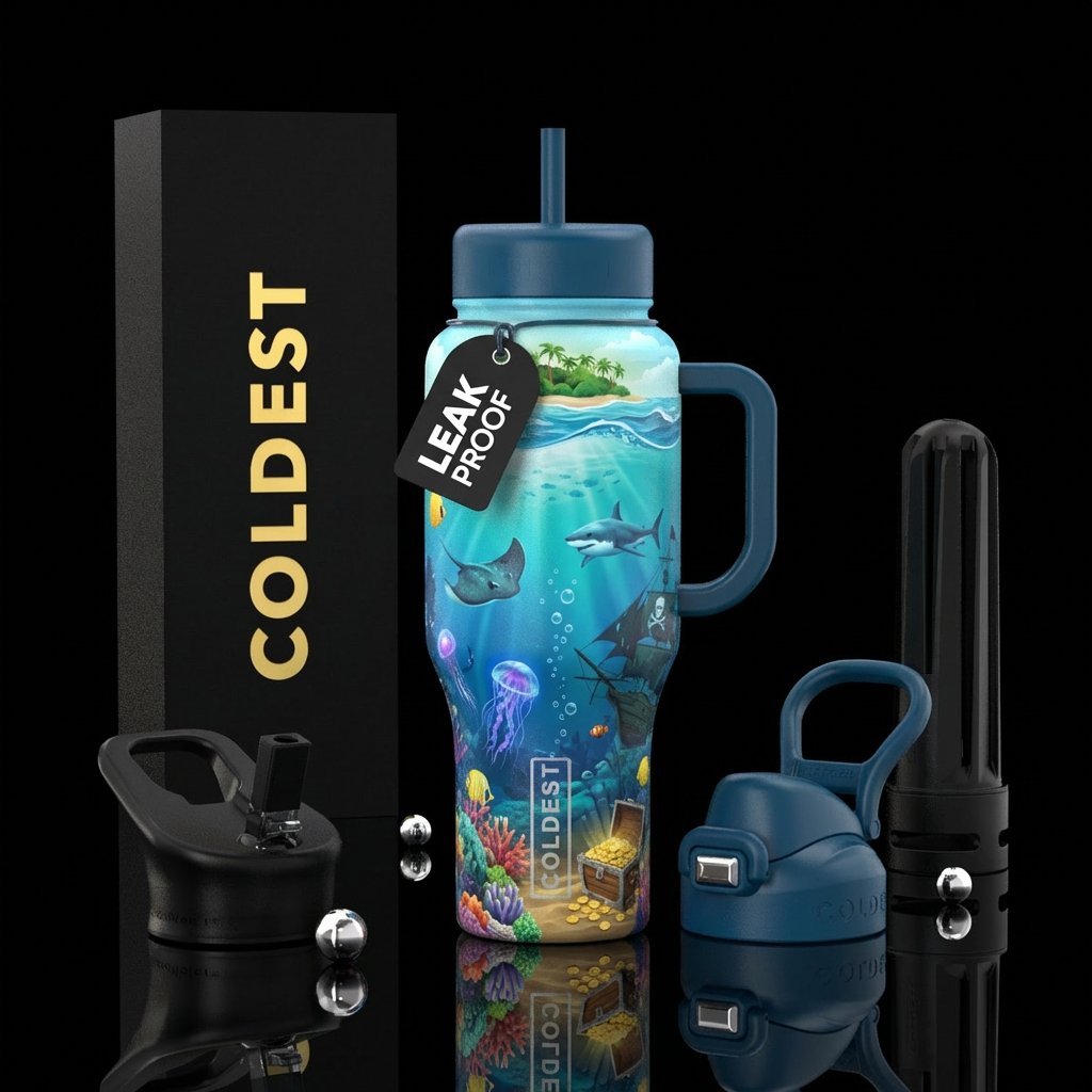 Ocean, underwater, coral, reef, stingray, shark, j... water bottle design