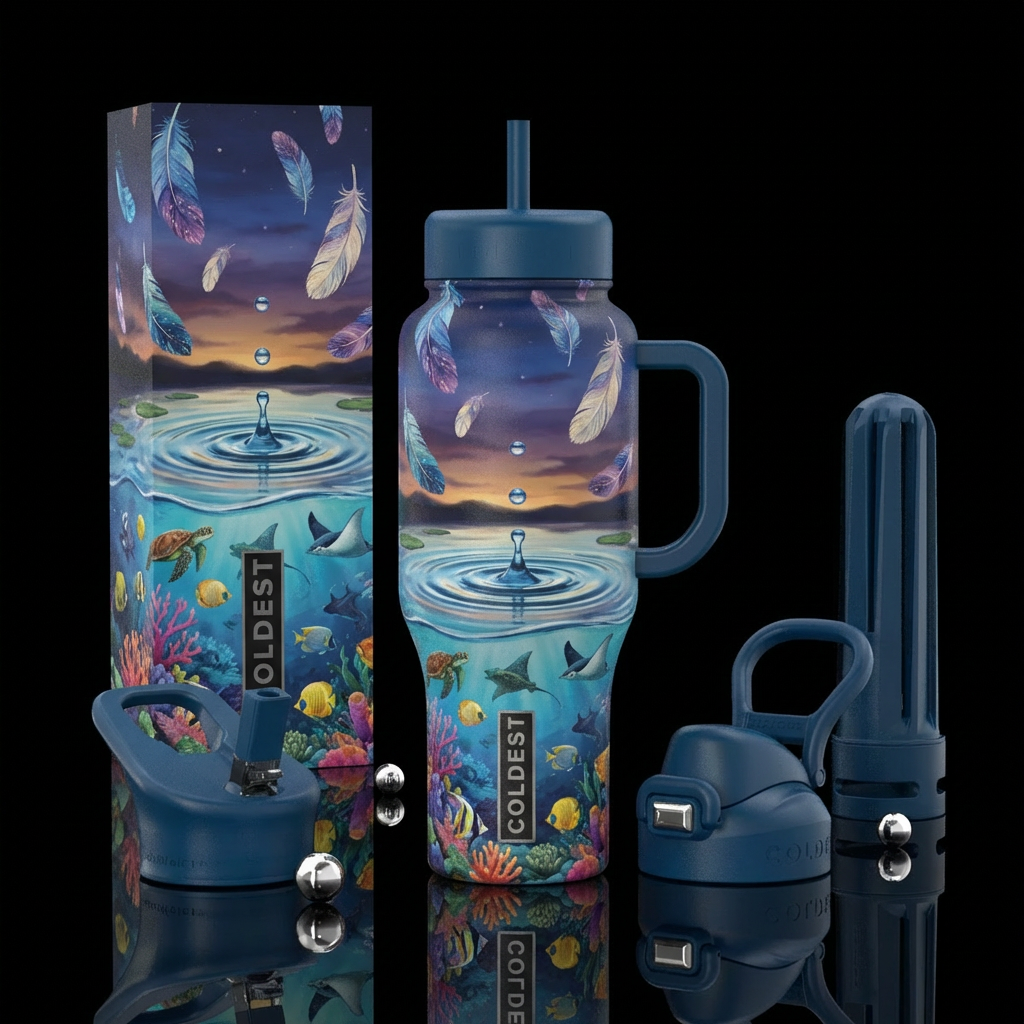 Water droplets with ripple effect going into a pon... water bottle design