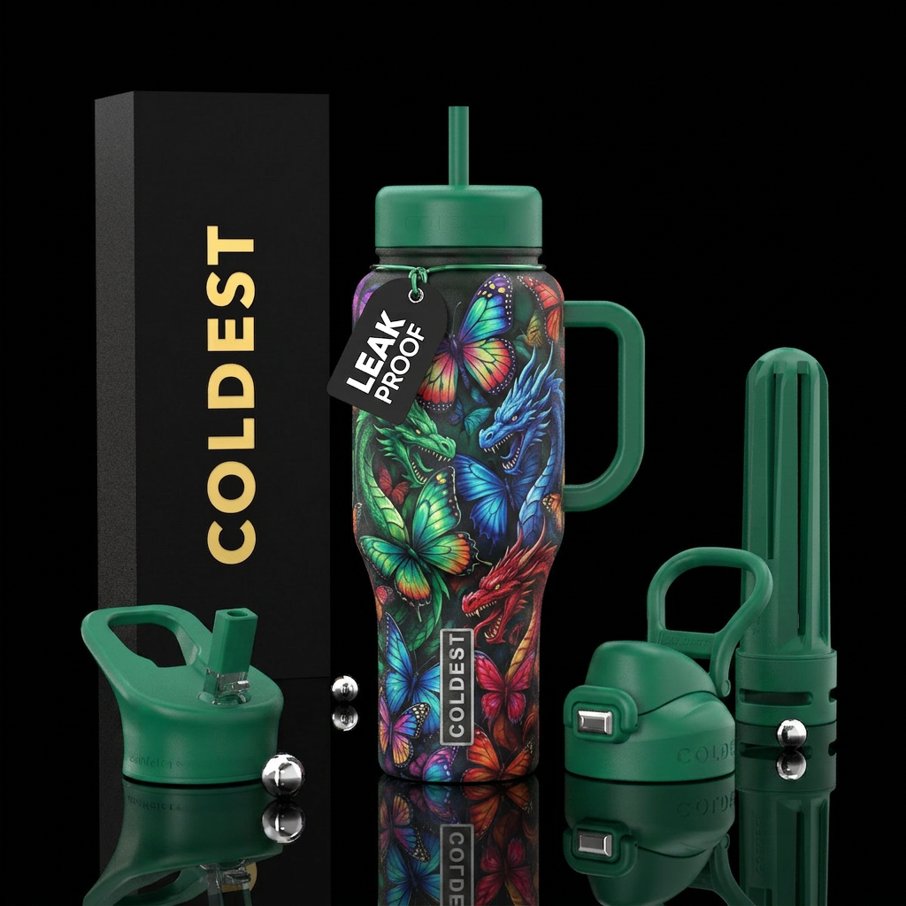 Butterfly and  dragons water bottle design