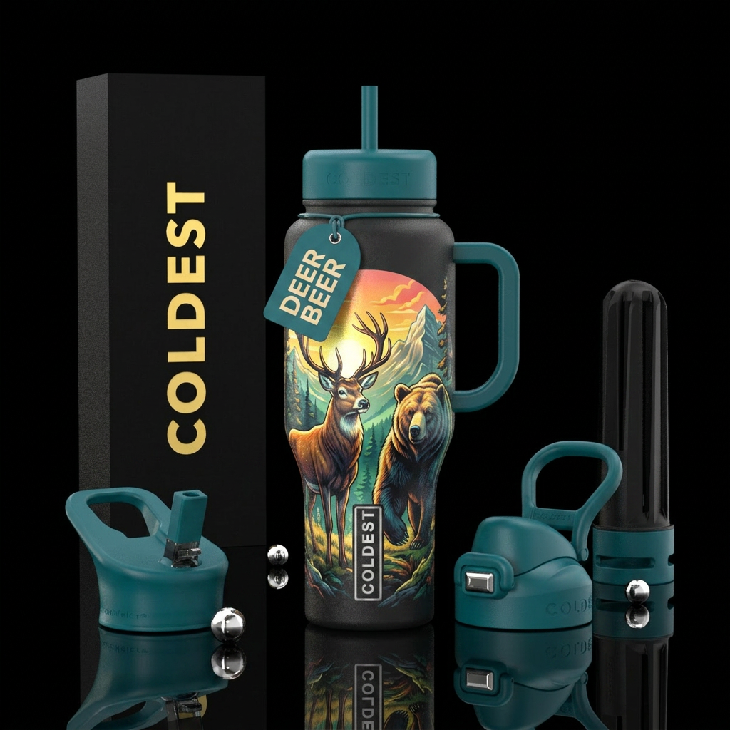 Deer and bear water bottle design