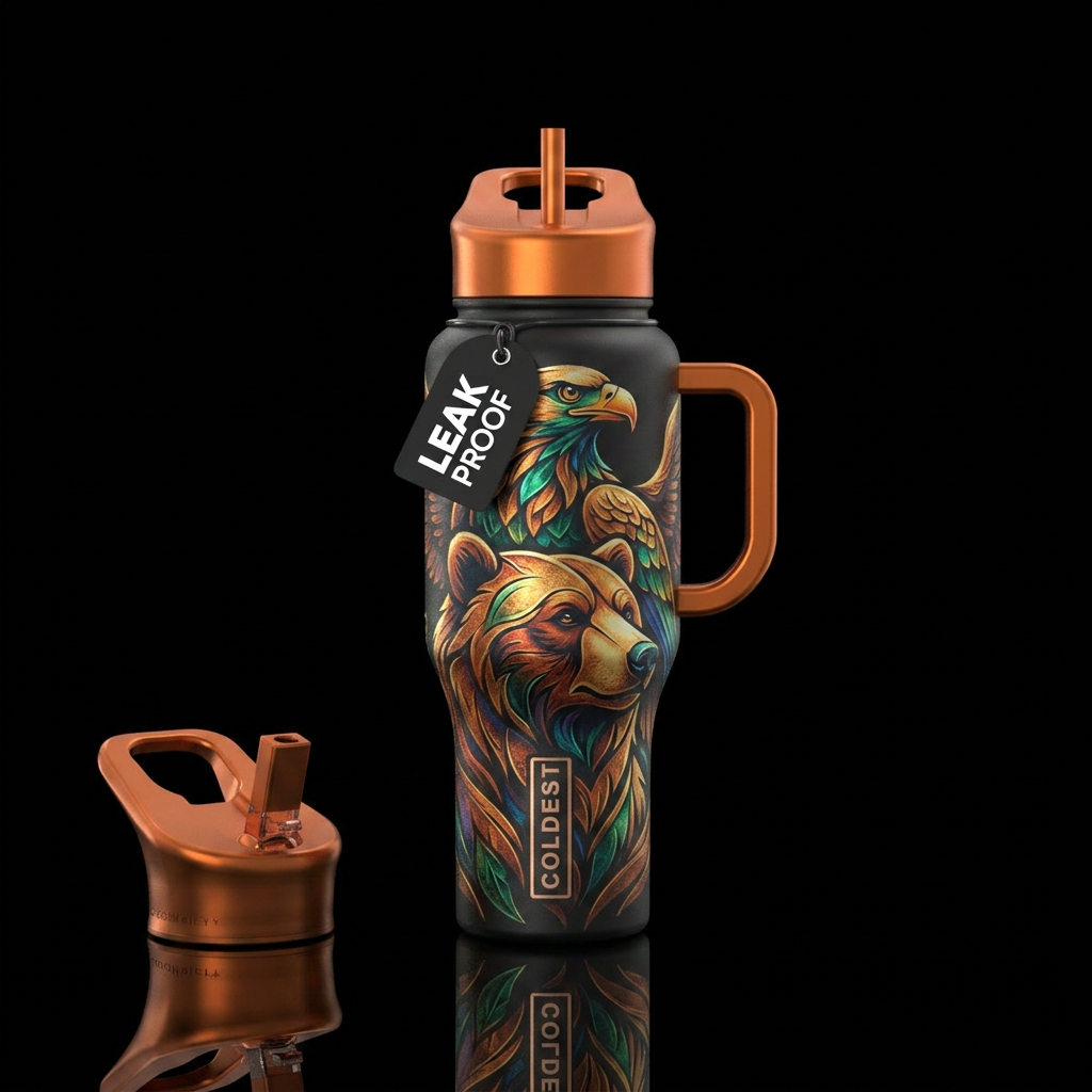 Bear and eagle water bottle design