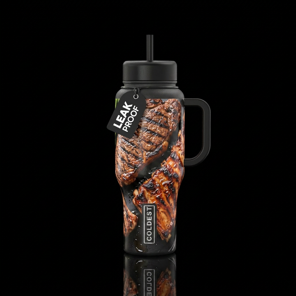 steak and ribs water bottle design