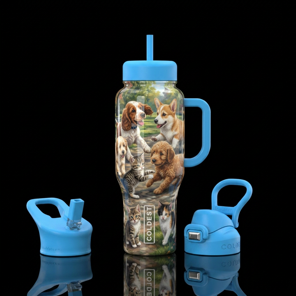 puppy and kittens water bottle design