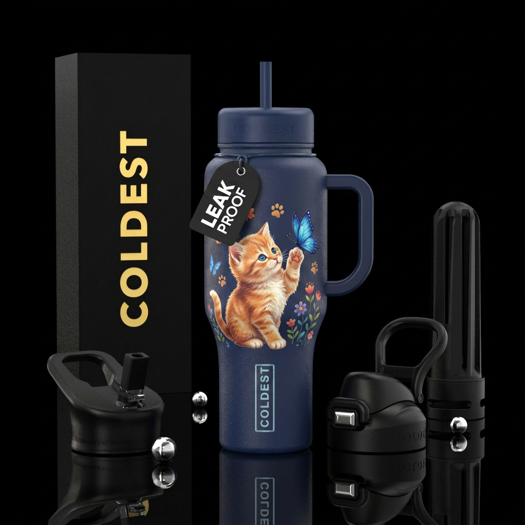 kitten and butterfly water bottle design