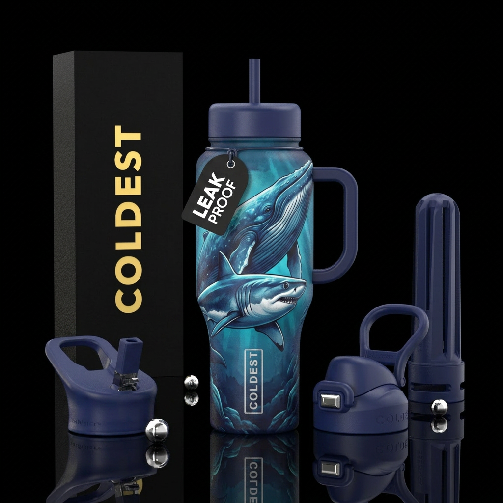 whale and shark water bottle design