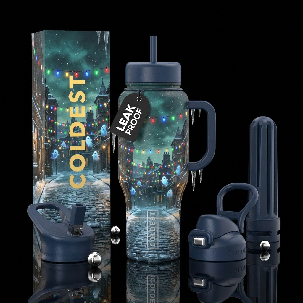 Ghostly Christmas water bottle design