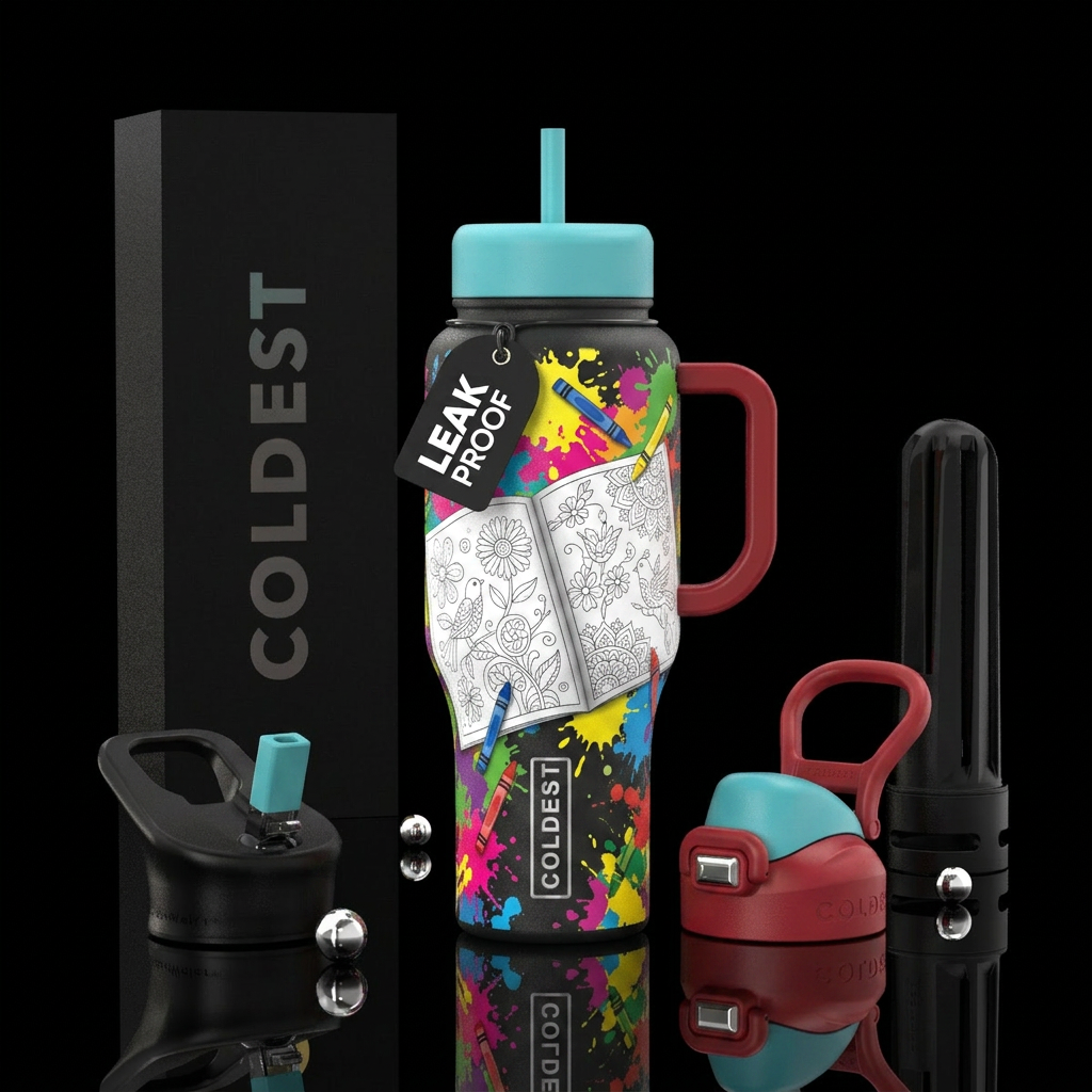 Coloring book water bottle design