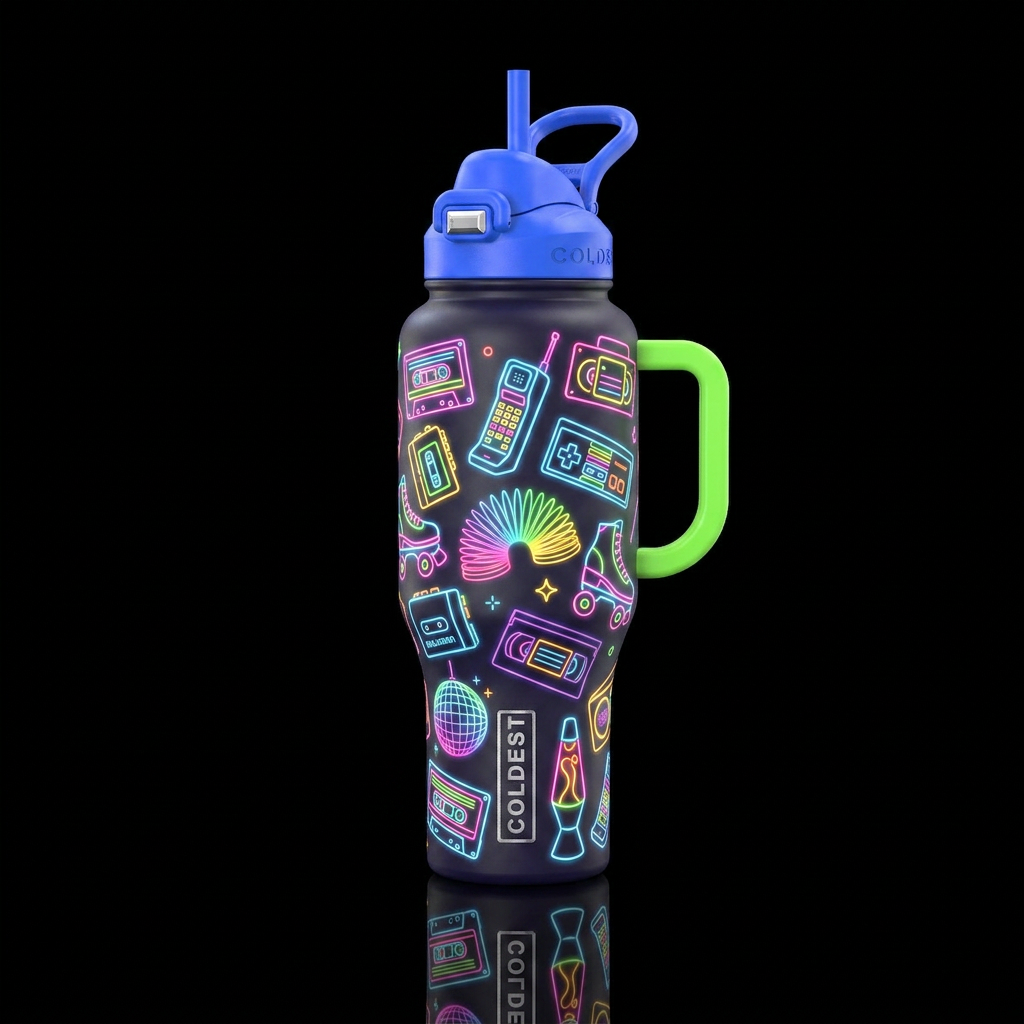 Glowie retro vibez water bottle design