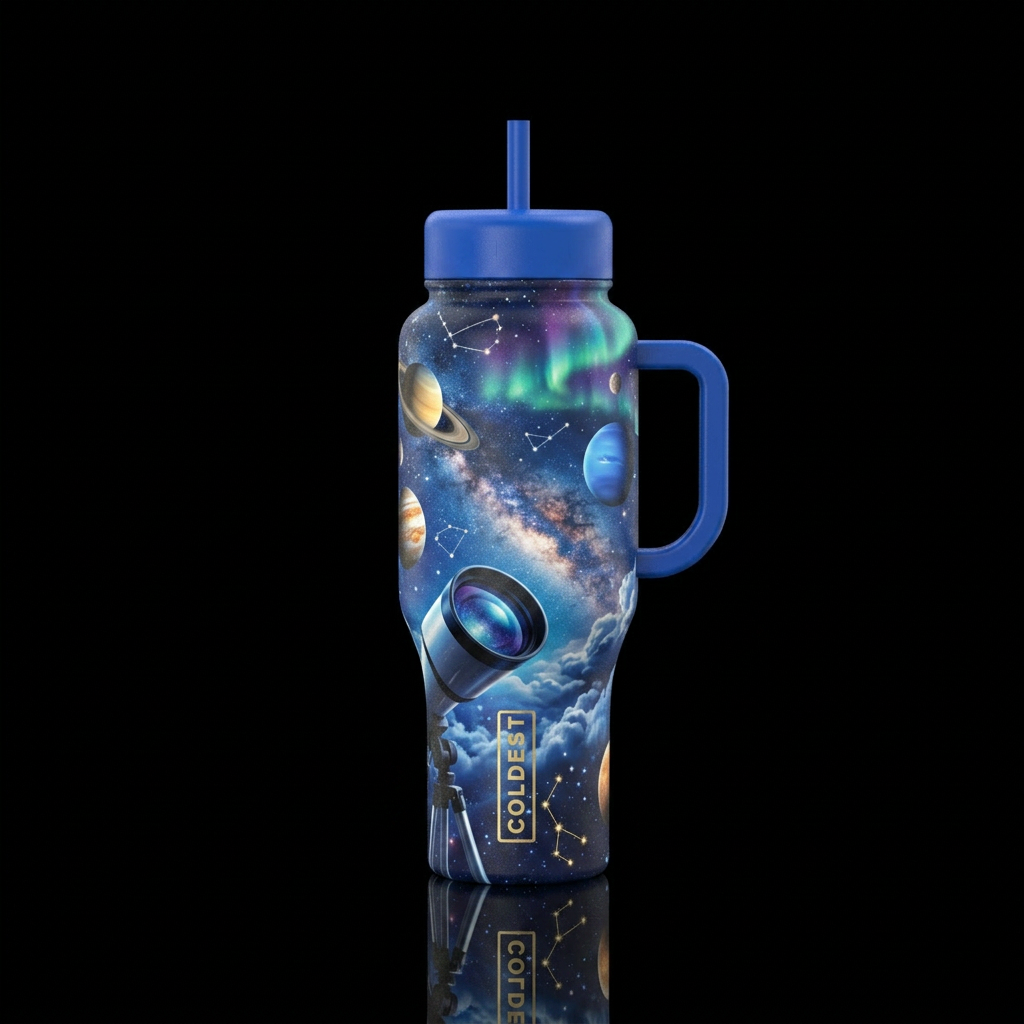 Scope the universe water bottle design