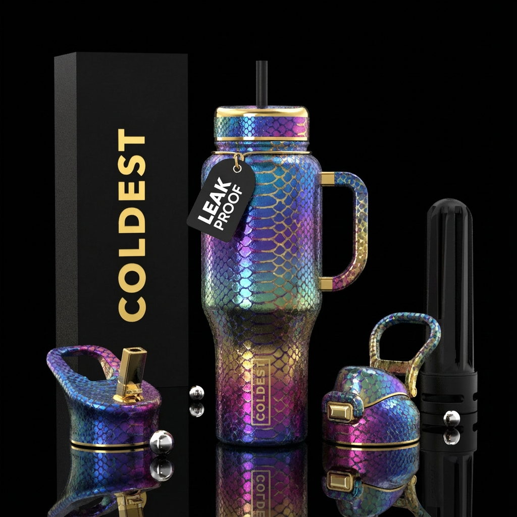 Foil gradient snake skin water bottle design