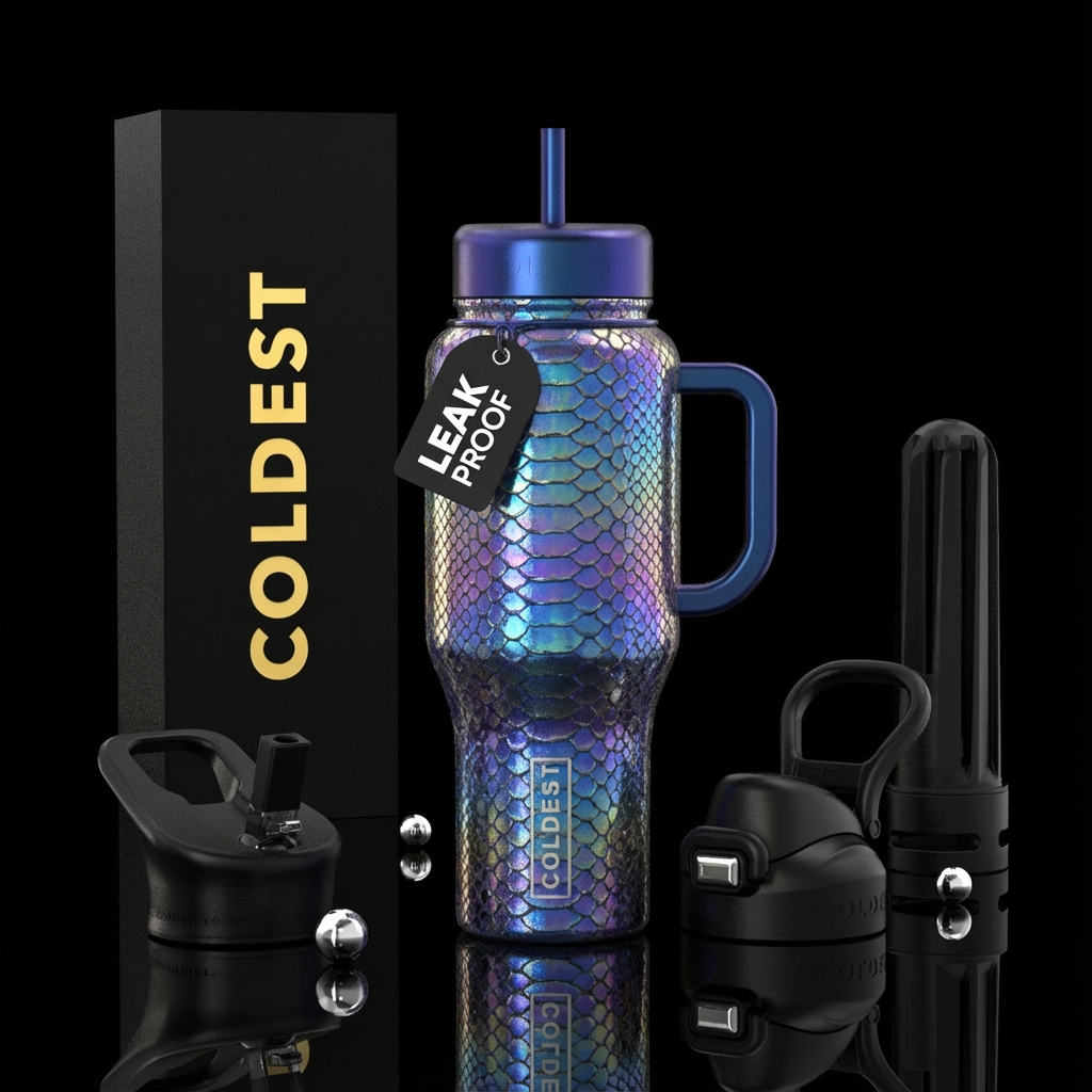holographic gradient snake skin water bottle design