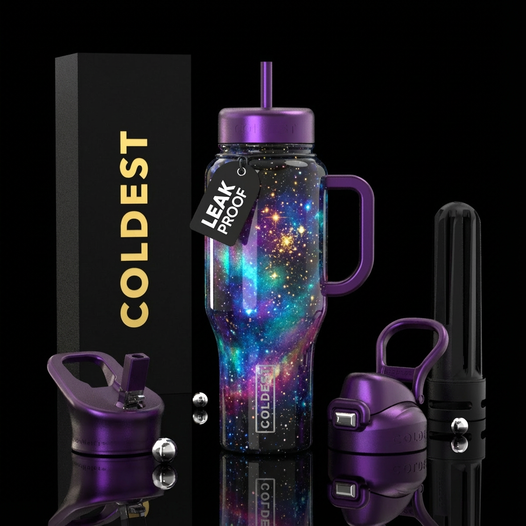 holographic galaxy water bottle design