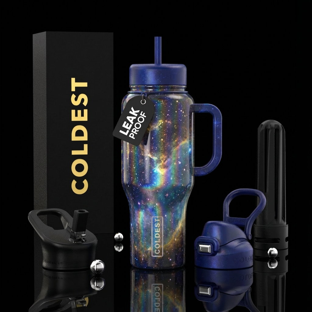 holographic galaxy water bottle design